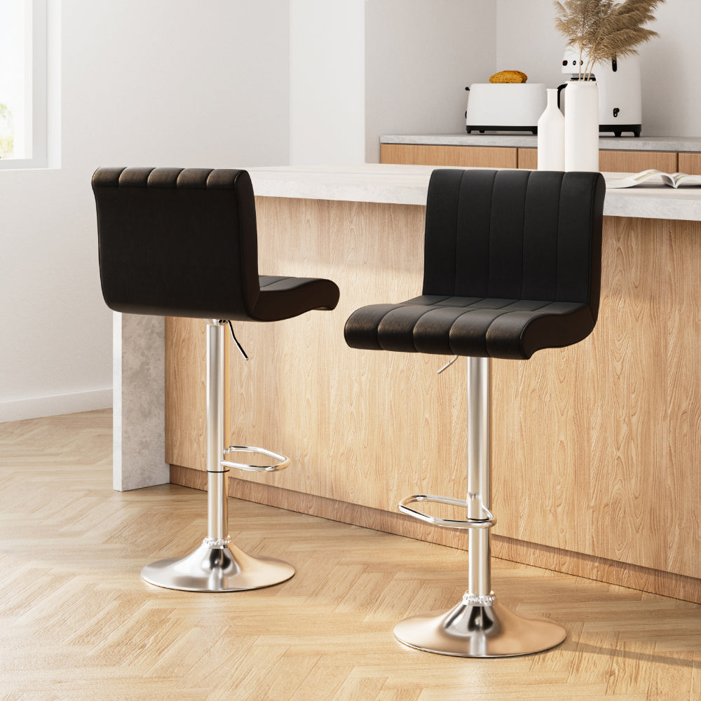 Artiss 2x Bar Stools Gas Lift Leather Chairs Black BA-K-1185-BKX2