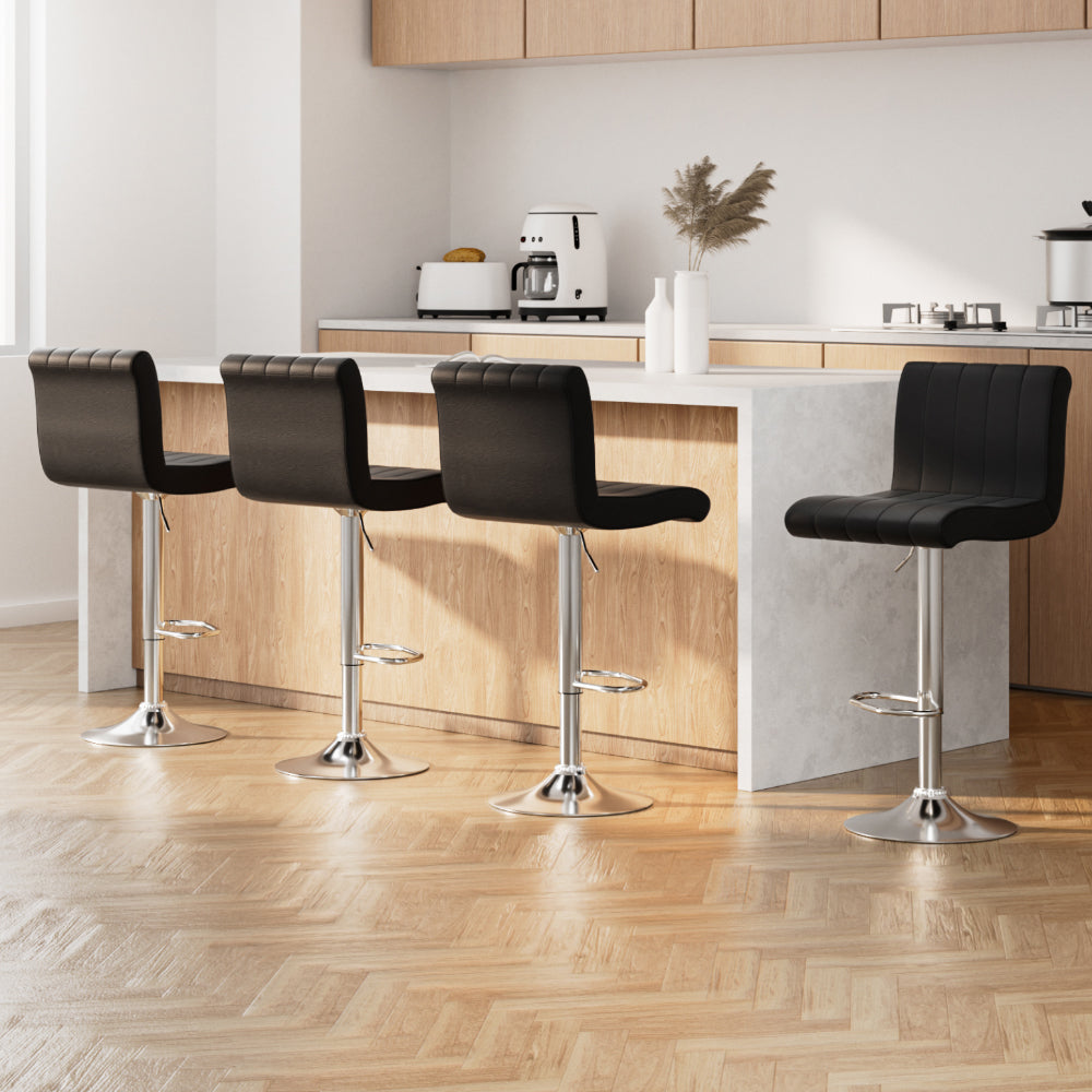 Artiss 4x Bar Stools Gas Lift Leather Black BA-K-1185-BKX4