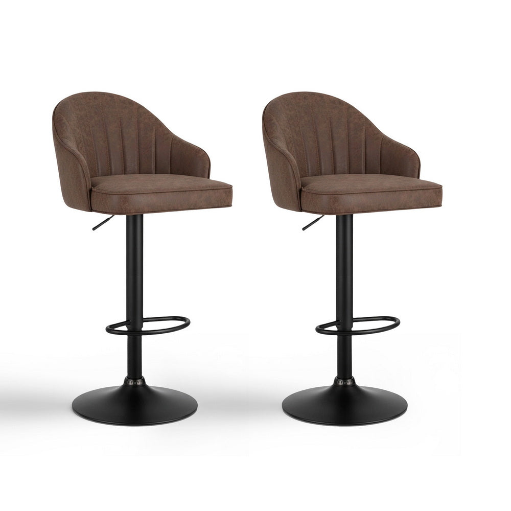 Artiss 2x Bar Stools Kitchen Swivel Gas Lift Counter Chair Shell Leather Brown BA-K-256-BRX2