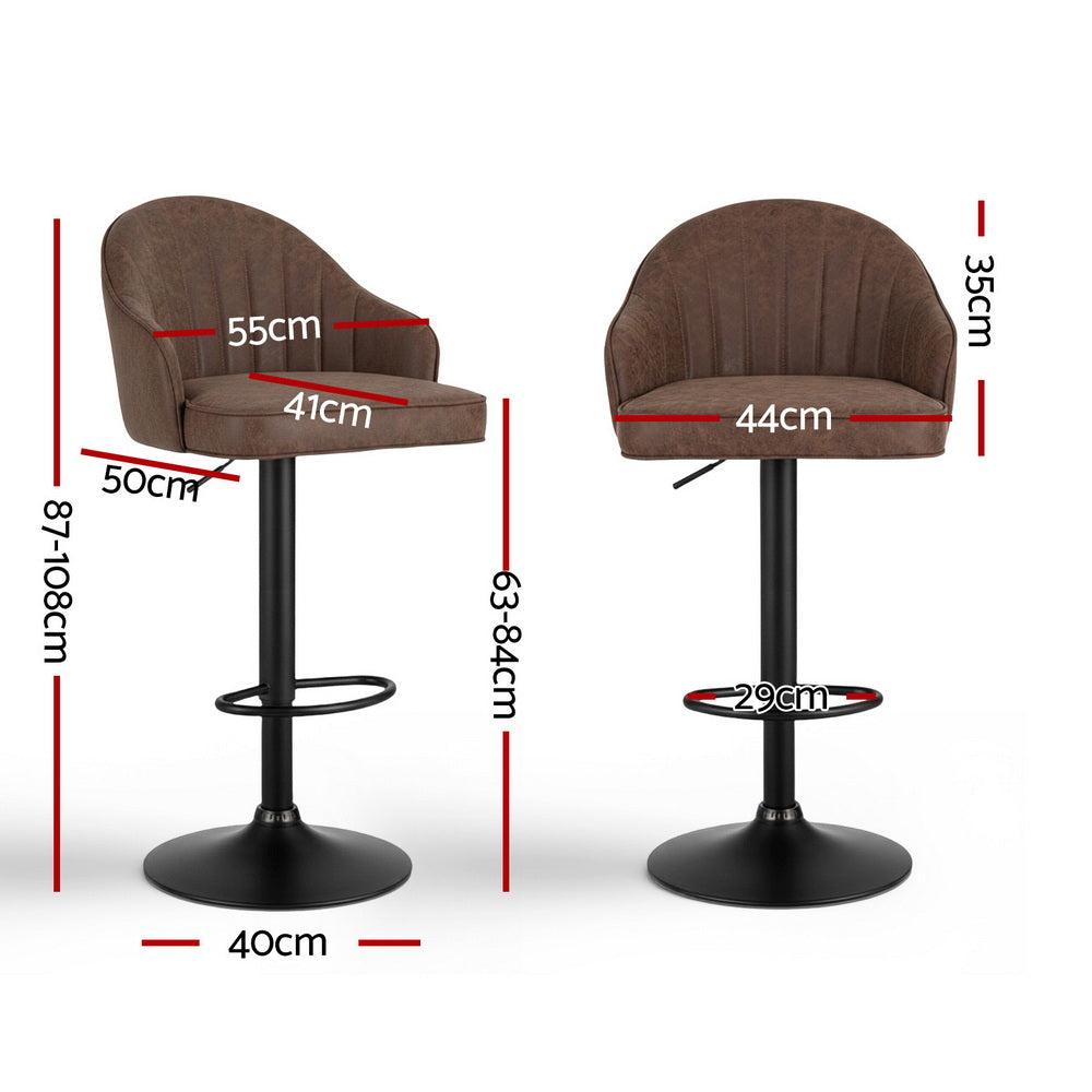 Artiss 2x Bar Stools Kitchen Swivel Gas Lift Counter Chair Shell Leather Brown BA-K-256-BRX2
