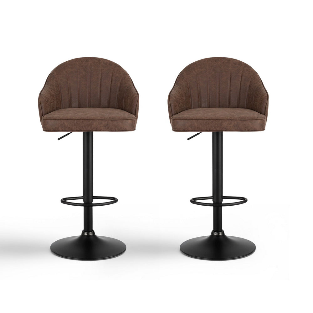 Artiss 2x Bar Stools Kitchen Swivel Gas Lift Counter Chair Shell Leather Brown BA-K-256-BRX2