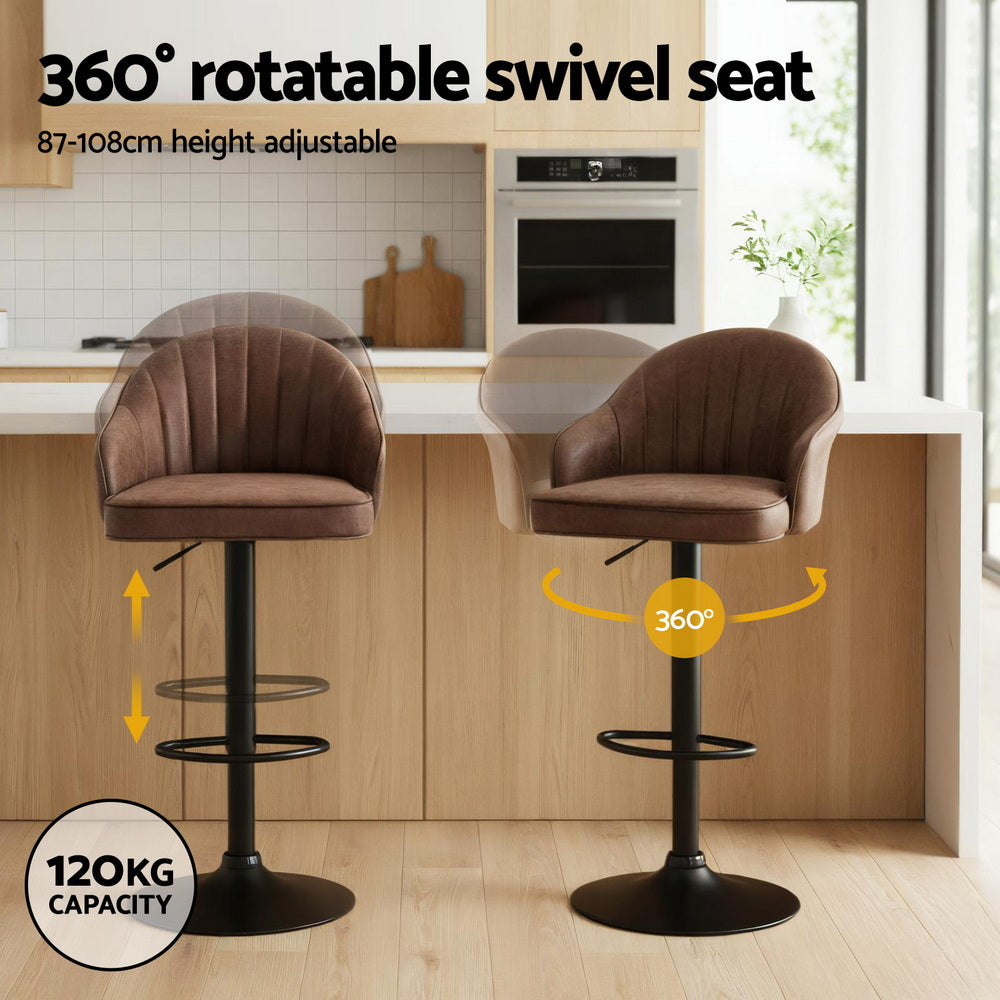 Artiss 2x Bar Stools Kitchen Swivel Gas Lift Counter Chair Shell Leather Brown BA-K-256-BRX2
