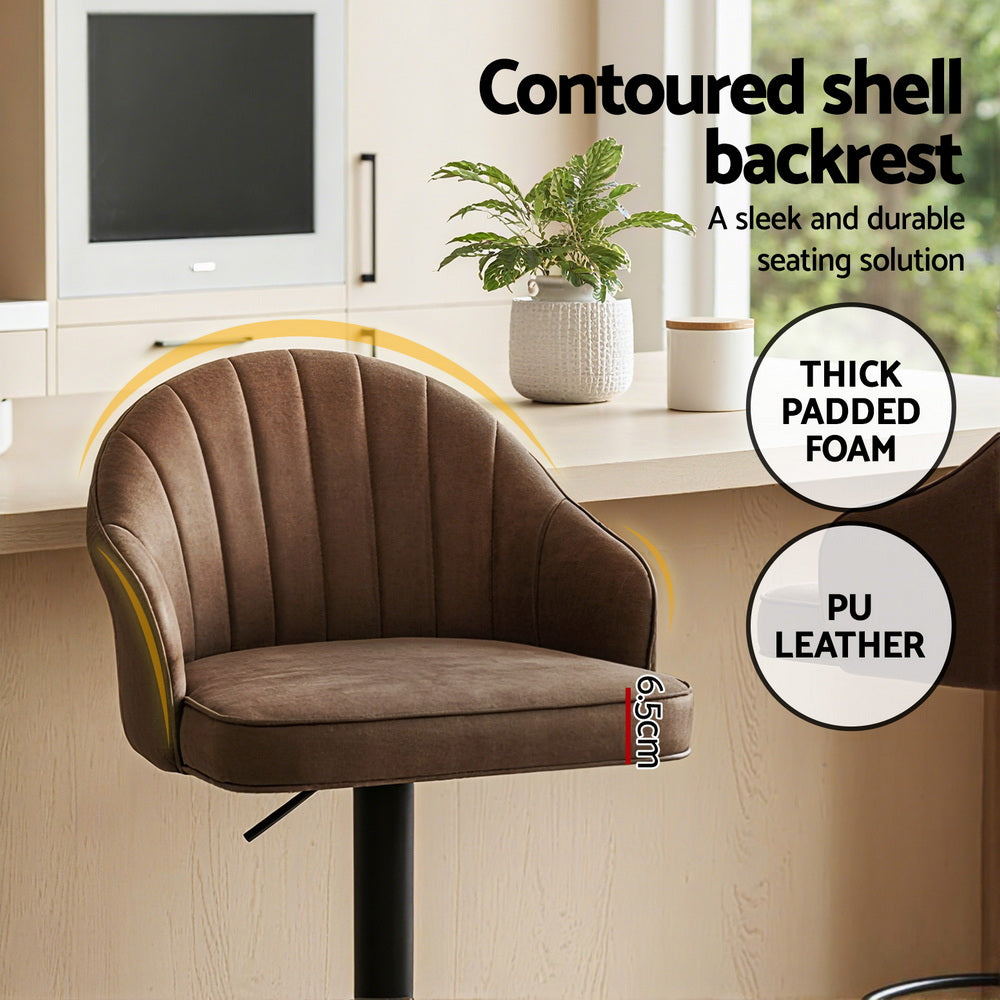 Artiss 2x Bar Stools Kitchen Swivel Gas Lift Counter Chair Shell Leather Brown BA-K-256-BRX2