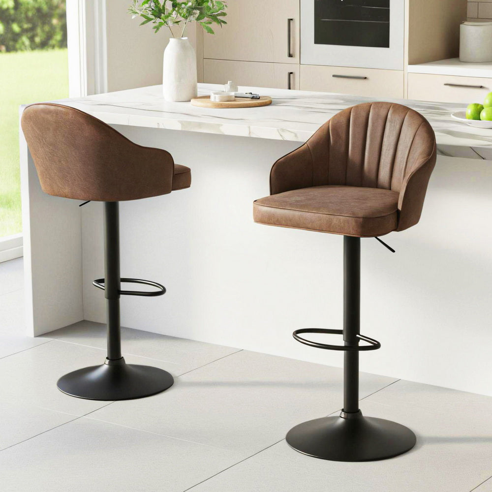 Artiss 2x Bar Stools Kitchen Swivel Gas Lift Counter Chair Shell Leather Brown BA-K-256-BRX2