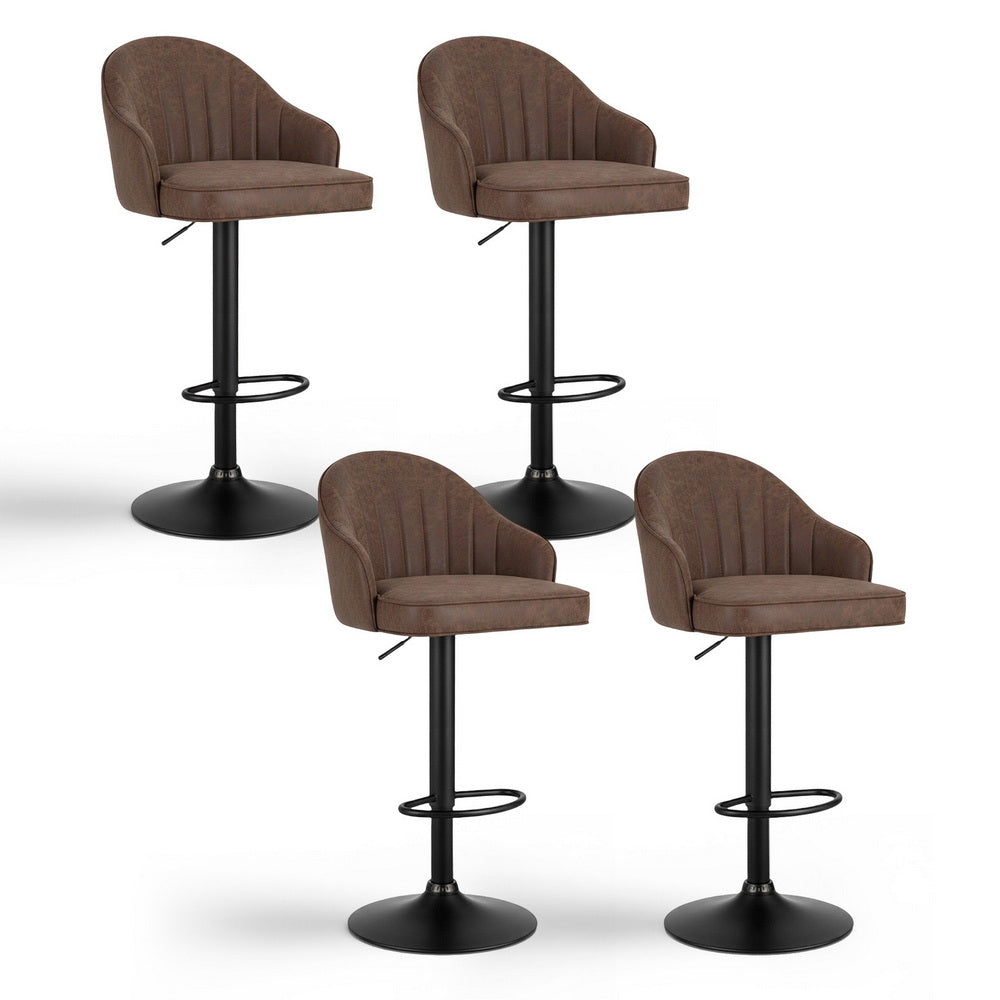 Artiss 4x Bar Stools Kitchen Swivel Gas Lift Counter Chair Shell Leather Brown BA-K-256-BRX4