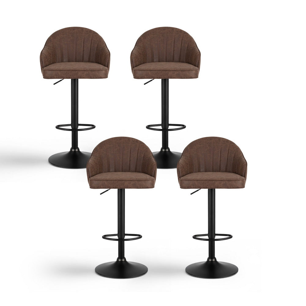 Artiss 4x Bar Stools Kitchen Swivel Gas Lift Counter Chair Shell Leather Brown BA-K-256-BRX4