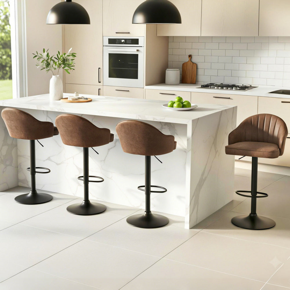 Artiss 4x Bar Stools Kitchen Swivel Gas Lift Counter Chair Shell Leather Brown BA-K-256-BRX4