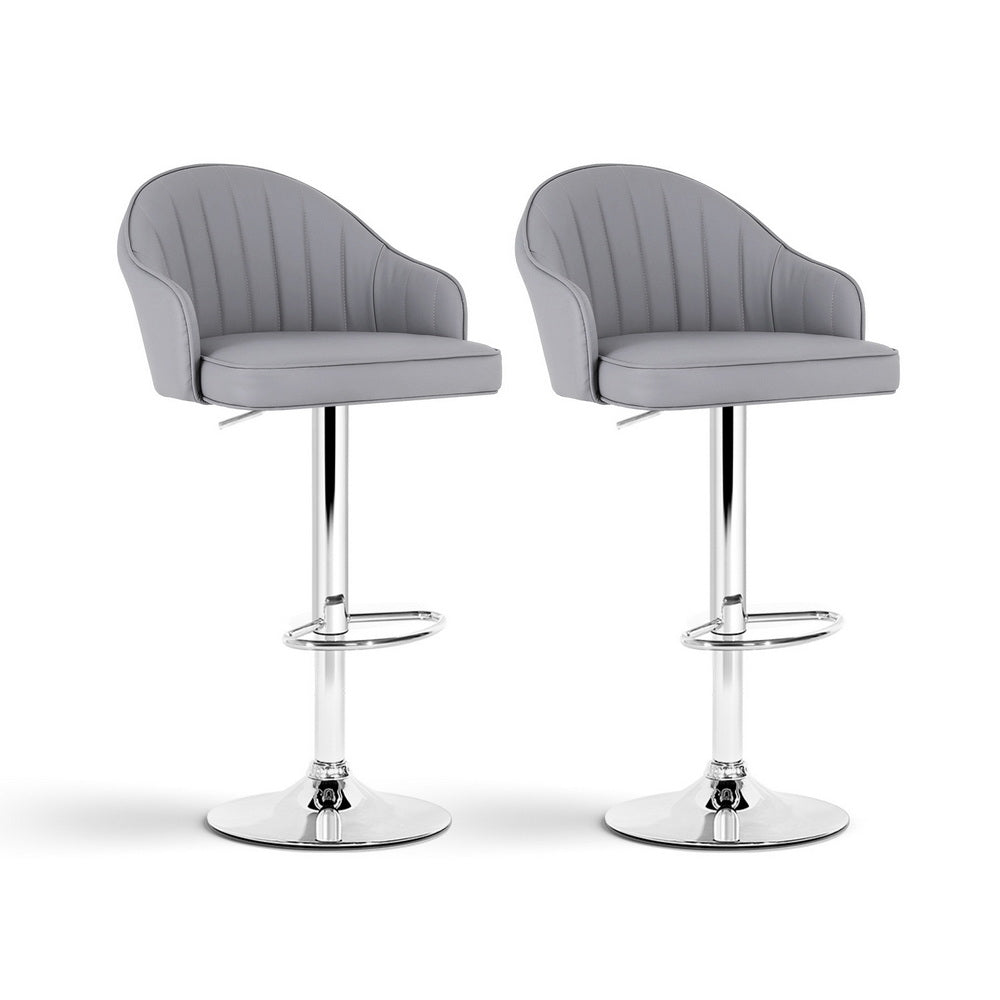 Artiss 2x Bar Stools Kitchen Swivel Gas Lift Counter Chair Shell Leather Grey BA-K-256-GYX2