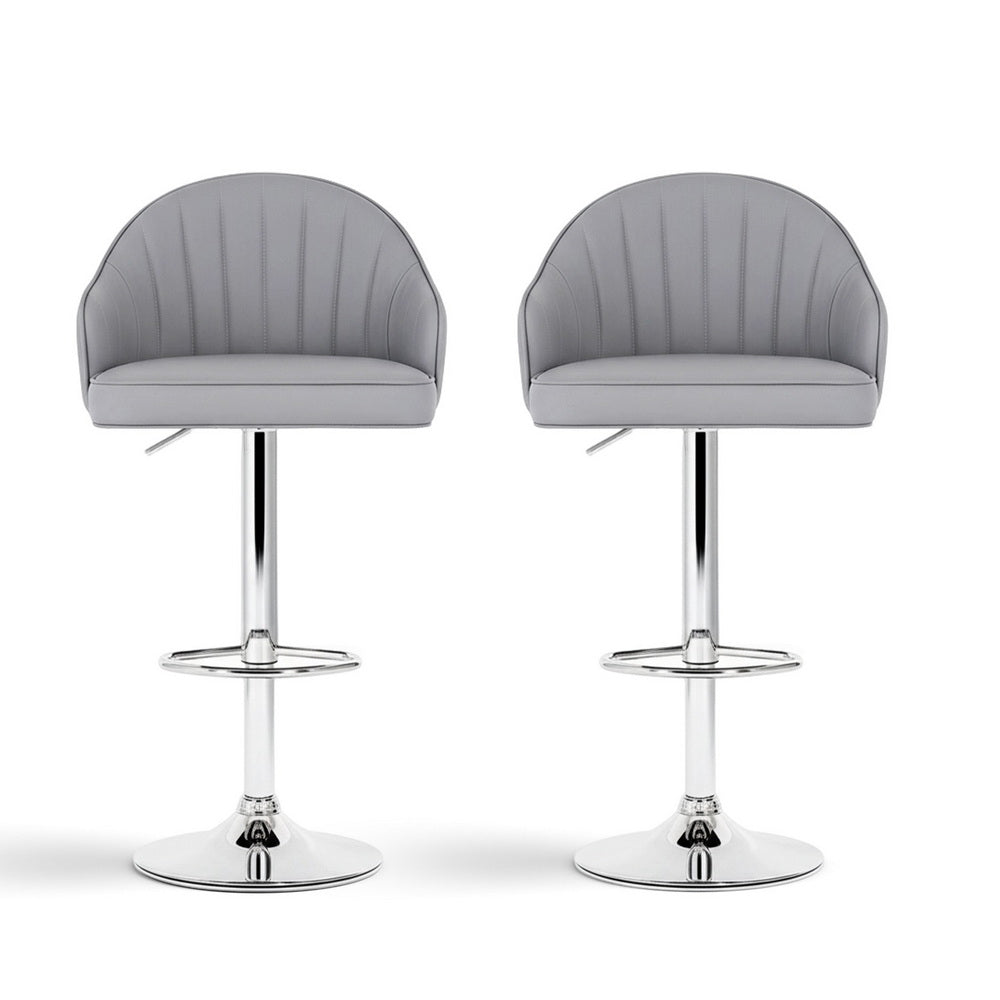 Artiss 2x Bar Stools Kitchen Swivel Gas Lift Counter Chair Shell Leather Grey BA-K-256-GYX2