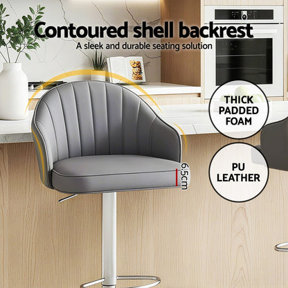 Artiss 2x Bar Stools Kitchen Swivel Gas Lift Counter Chair Shell Leather Grey BA-K-256-GYX2