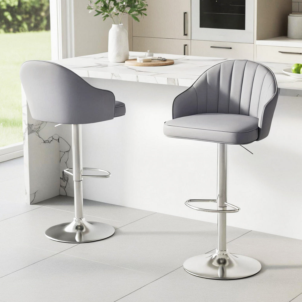 Artiss 2x Bar Stools Kitchen Swivel Gas Lift Counter Chair Shell Leather Grey BA-K-256-GYX2