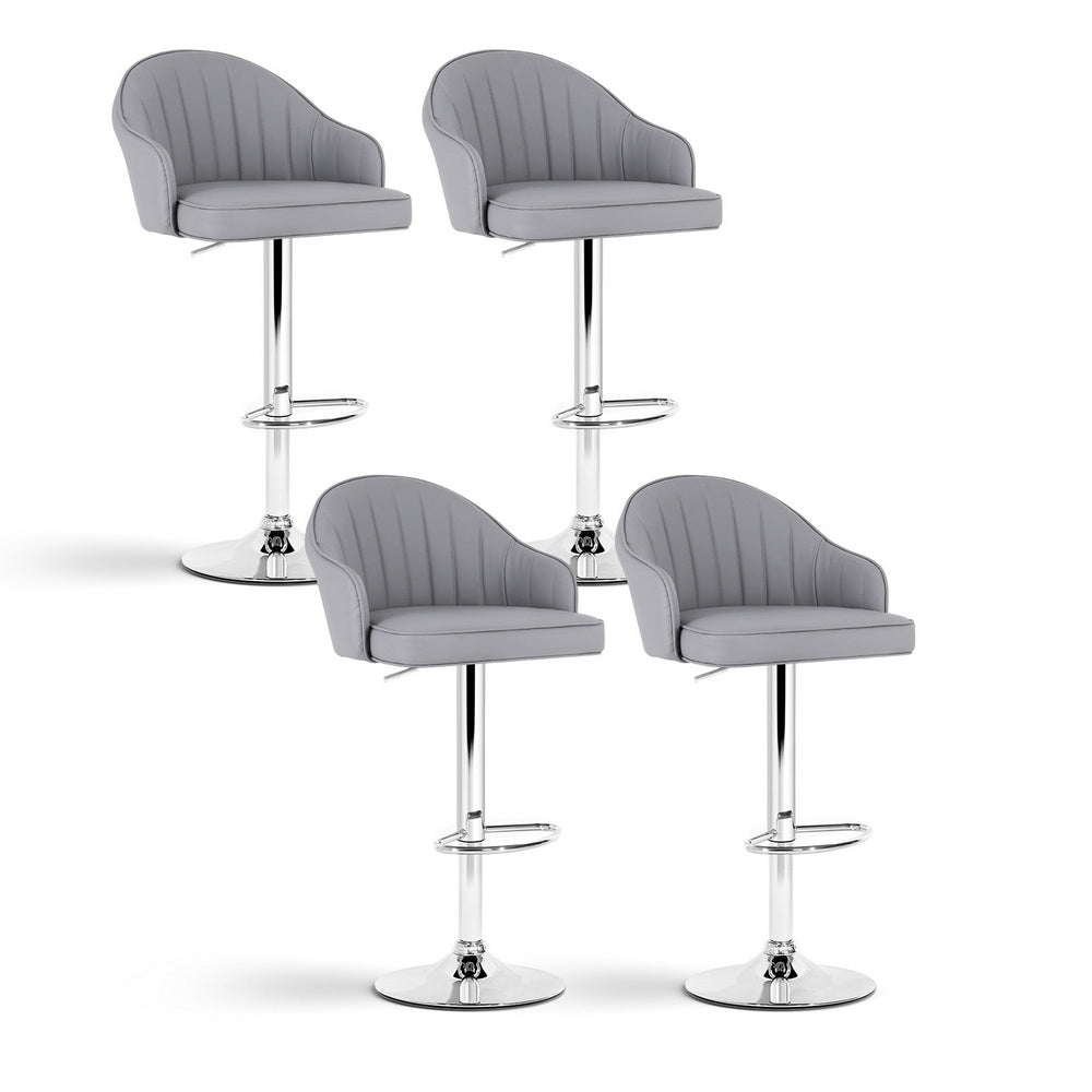Artiss 4x Bar Stools Kitchen Swivel Gas Lift Counter Chair Shell Leather Grey BA-K-256-GYX4
