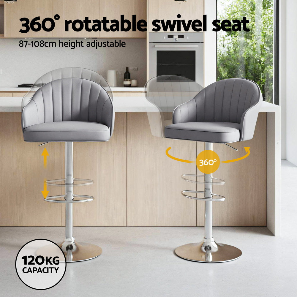 Artiss 4x Bar Stools Kitchen Swivel Gas Lift Counter Chair Shell Leather Grey BA-K-256-GYX4