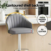Artiss 4x Bar Stools Kitchen Swivel Gas Lift Counter Chair Shell Leather Grey BA-K-256-GYX4
