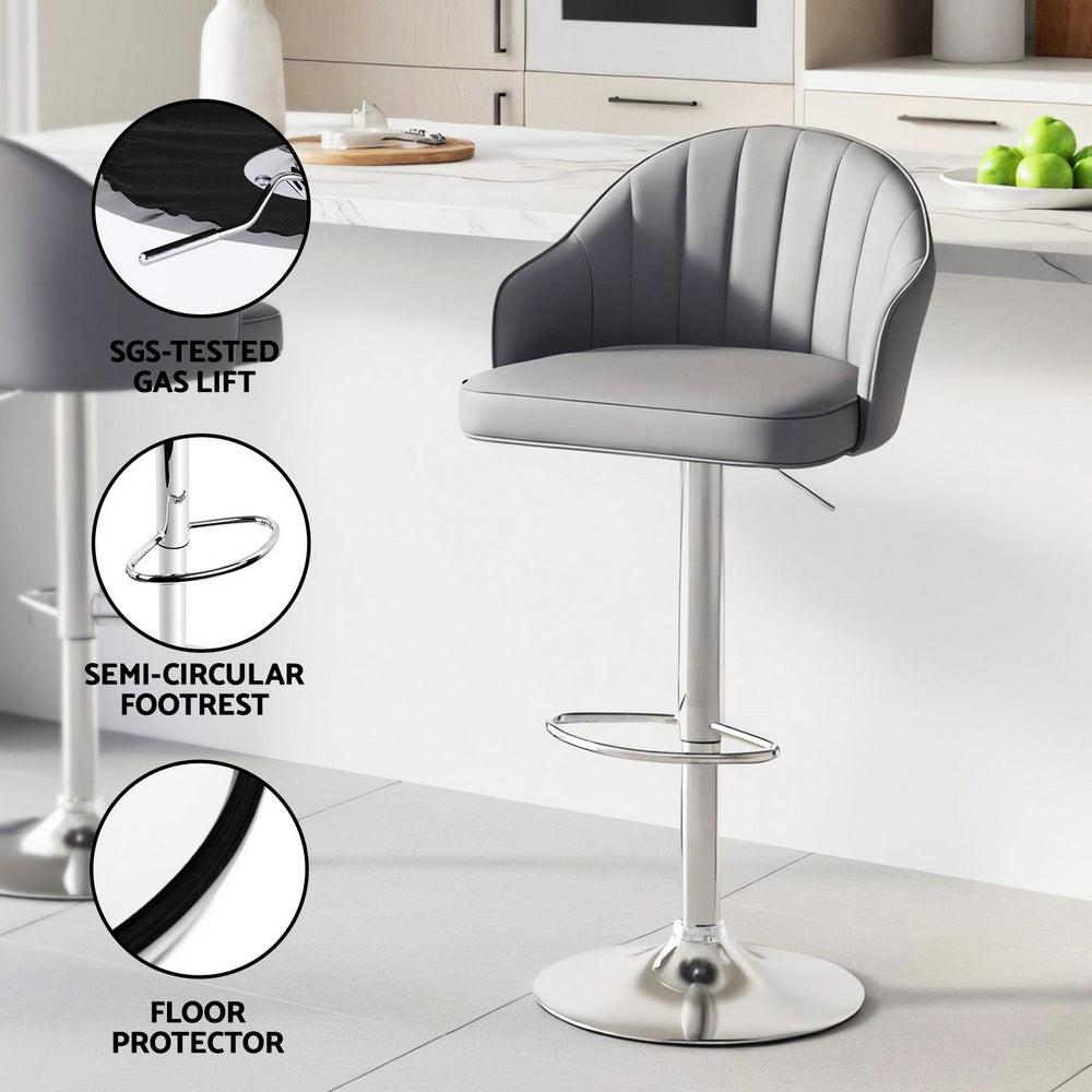 Artiss 4x Bar Stools Kitchen Swivel Gas Lift Counter Chair Shell Leather Grey BA-K-256-GYX4
