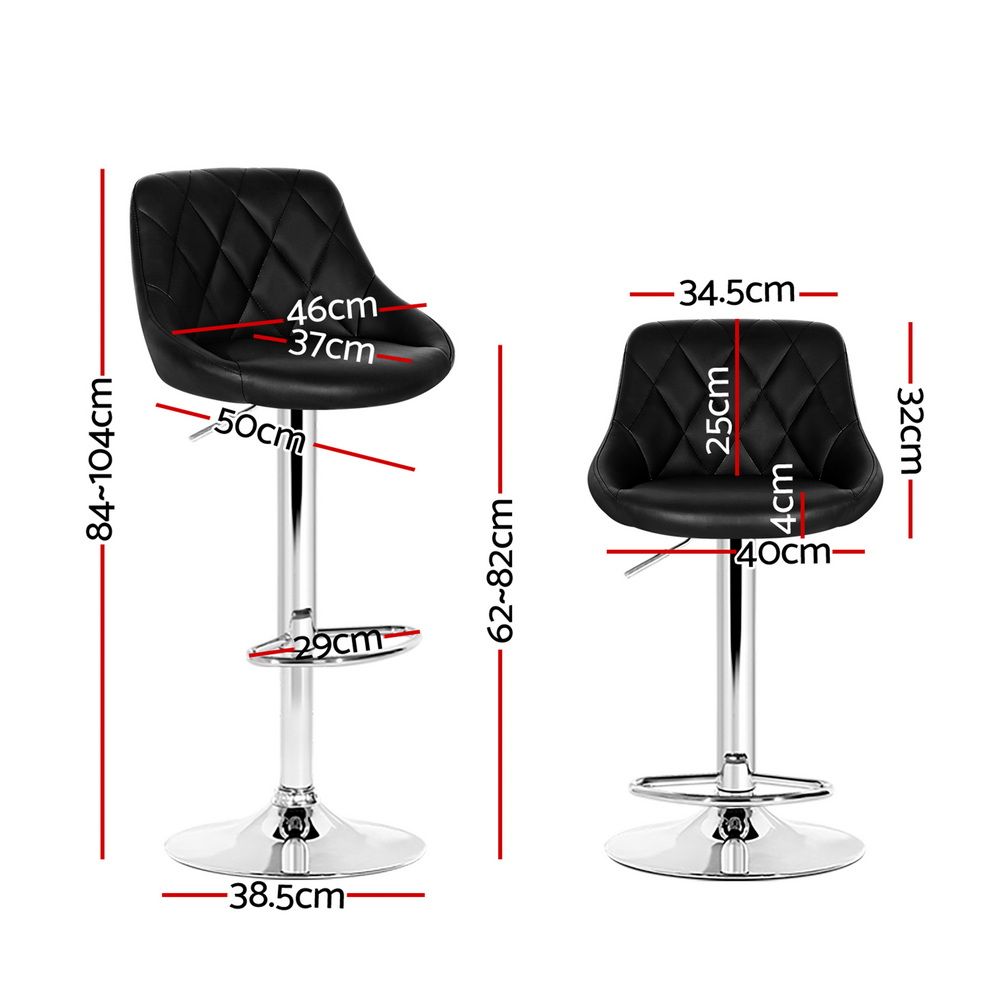 Artiss 2x Bar Stools Leather Padded Gas Lift Stool Black BA-K-704-BKX2