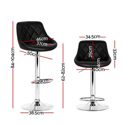 Artiss 2x Bar Stools Leather Padded Gas Lift Stool Black BA-K-704-BKX2