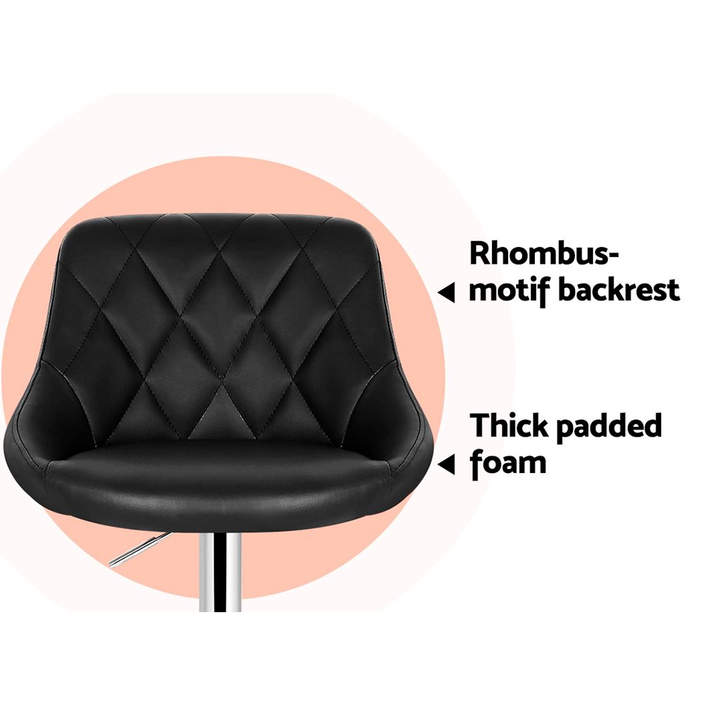 Artiss 2x Bar Stools Leather Padded Gas Lift Stool Black BA-K-704-BKX2