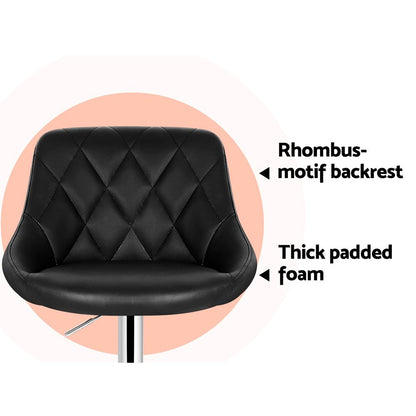 Artiss 2x Bar Stools Leather Padded Gas Lift Stool Black BA-K-704-BKX2