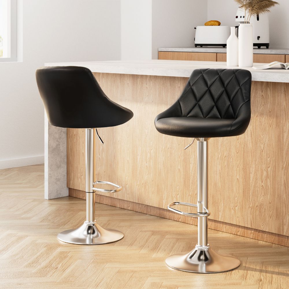 Artiss 2x Bar Stools Leather Padded Gas Lift Stool Black BA-K-704-BKX2