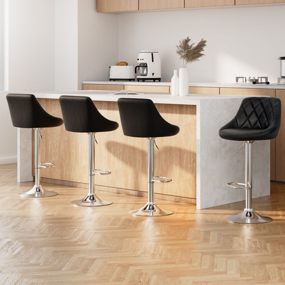 Artiss 4x Bar Stools Leather Padded Gas Lift Black BA-K-704-BKX4