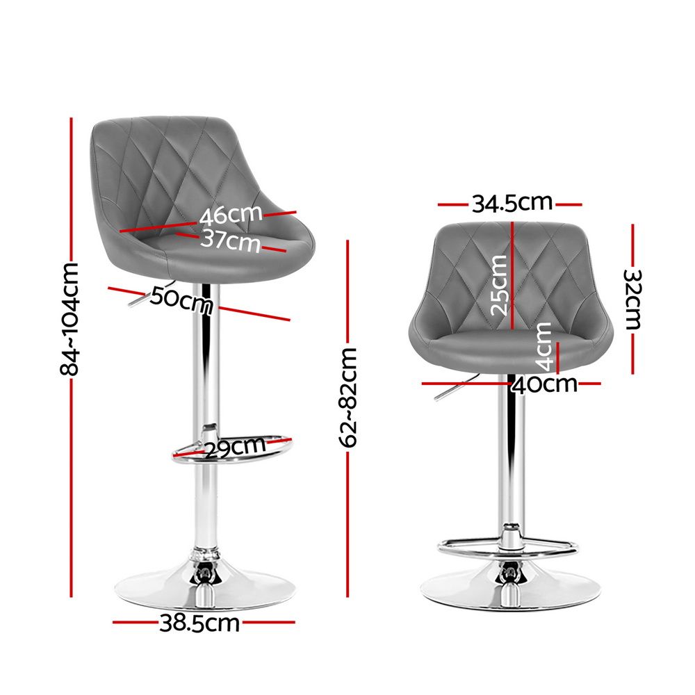 Artiss 2x Bar Stools Leather Padded Gas Lift Grey BA-K-704-GYX2
