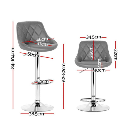 Artiss 2x Bar Stools Leather Padded Gas Lift Grey BA-K-704-GYX2