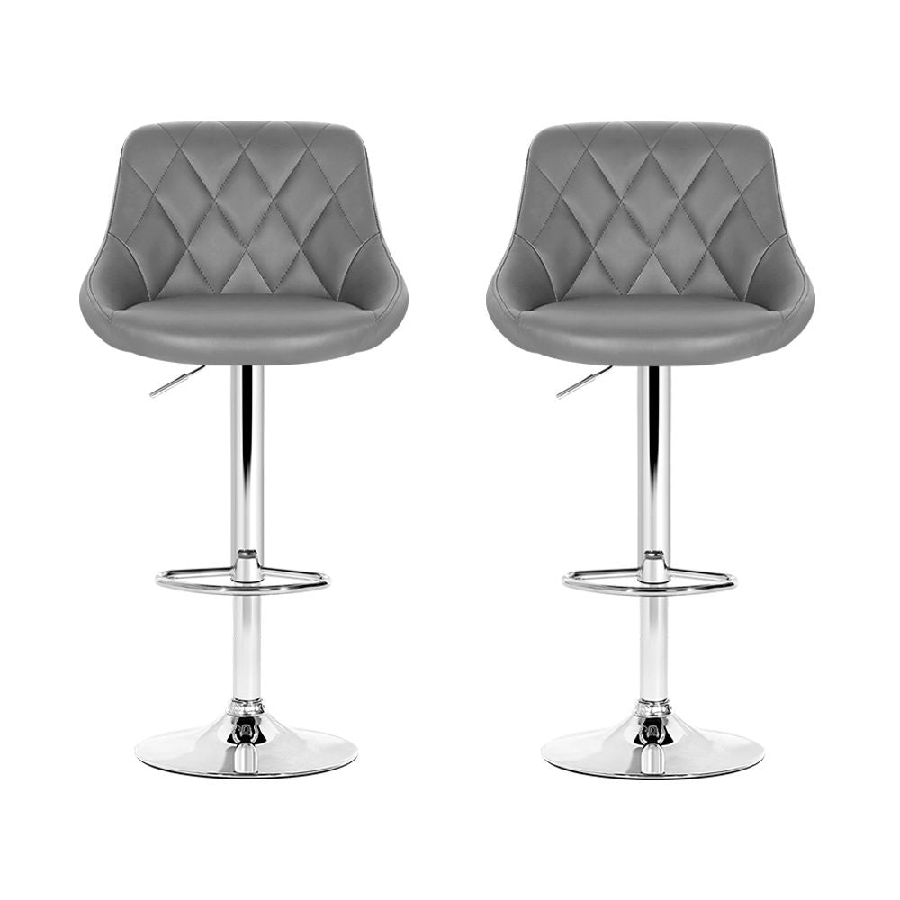 Artiss 2x Bar Stools Leather Padded Gas Lift Grey BA-K-704-GYX2