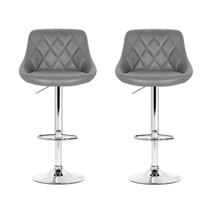 Artiss 2x Bar Stools Leather Padded Gas Lift Grey BA-K-704-GYX2