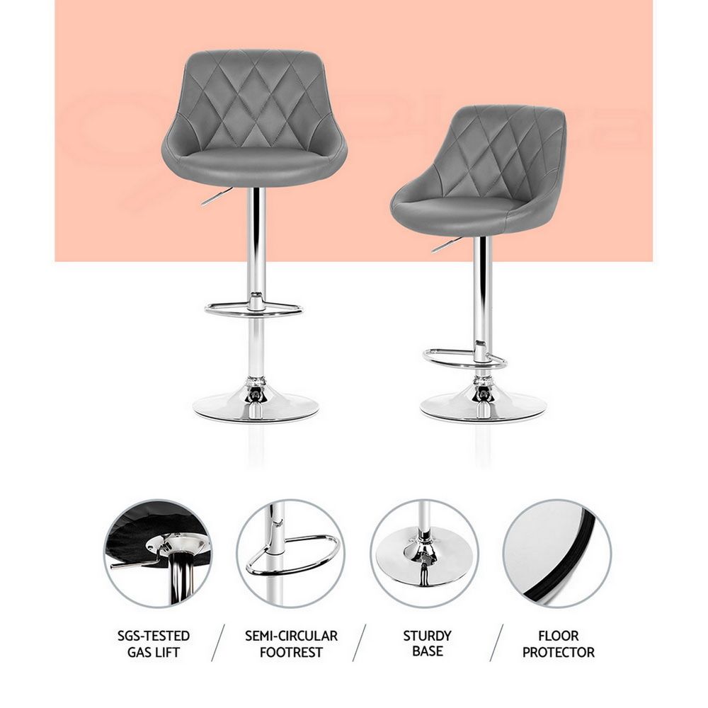 Artiss 2x Bar Stools Leather Padded Gas Lift Grey BA-K-704-GYX2
