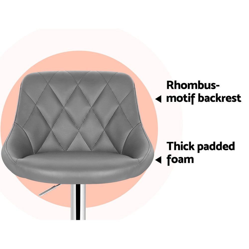 Artiss 2x Bar Stools Leather Padded Gas Lift Grey BA-K-704-GYX2