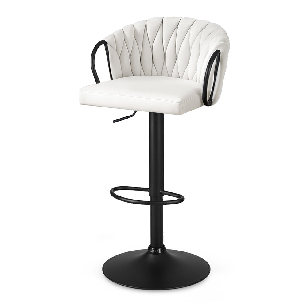 Artiss 1x Bar Stool Single Kitchen Dining Chair Counter Stool Woven Velvet Ivory BA-K-71096-BG