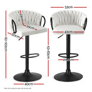 Artiss 1x Bar Stool Single Kitchen Dining Chair Counter Stool Woven Velvet Ivory BA-K-71096-BG