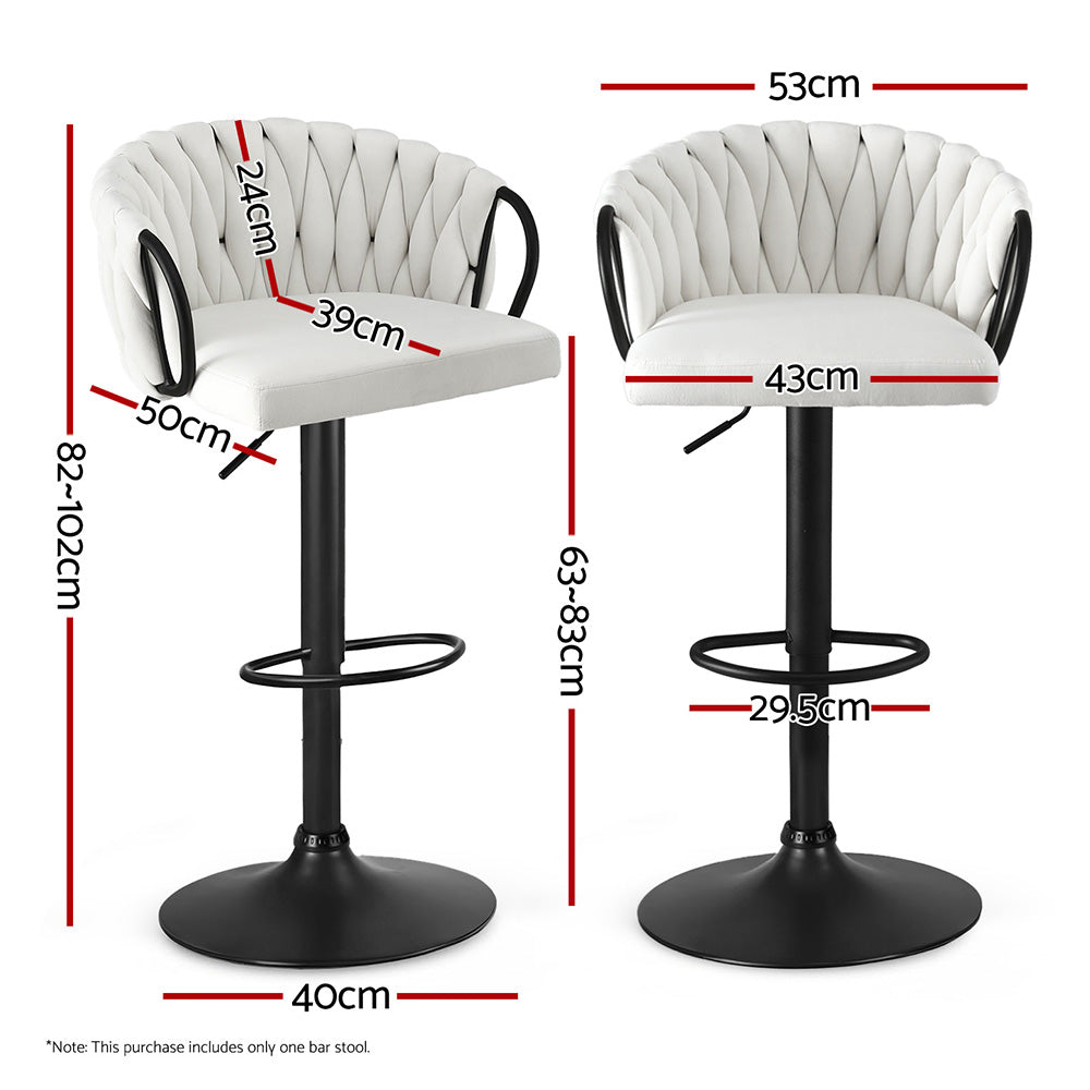 Artiss 1x Bar Stool Single Kitchen Dining Chair Counter Stool Woven Velvet Ivory BA-K-71096-BG