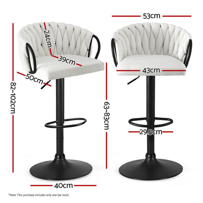 Artiss 1x Bar Stool Single Kitchen Dining Chair Counter Stool Woven Velvet Ivory BA-K-71096-BG