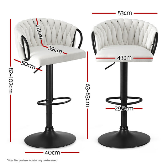 Artiss 1x Bar Stool Single Kitchen Dining Chair Counter Stool Woven Velvet Ivory BA-K-71096-BG