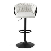 Artiss 1x Bar Stool Single Kitchen Dining Chair Counter Stool Woven Velvet Ivory BA-K-71096-BG