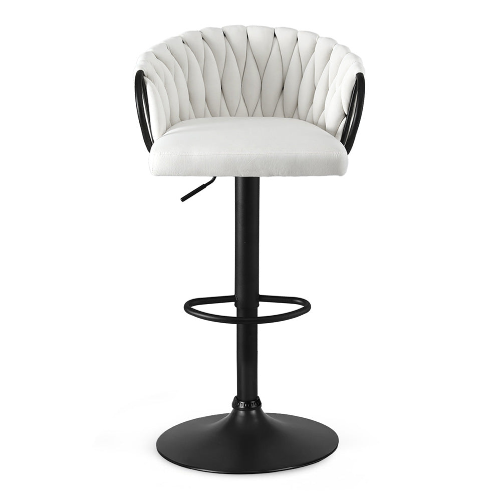 Artiss 1x Bar Stool Single Kitchen Dining Chair Counter Stool Woven Velvet Ivory BA-K-71096-BG