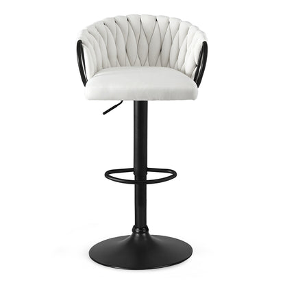 Artiss 1x Bar Stool Single Kitchen Dining Chair Counter Stool Woven Velvet Ivory BA-K-71096-BG