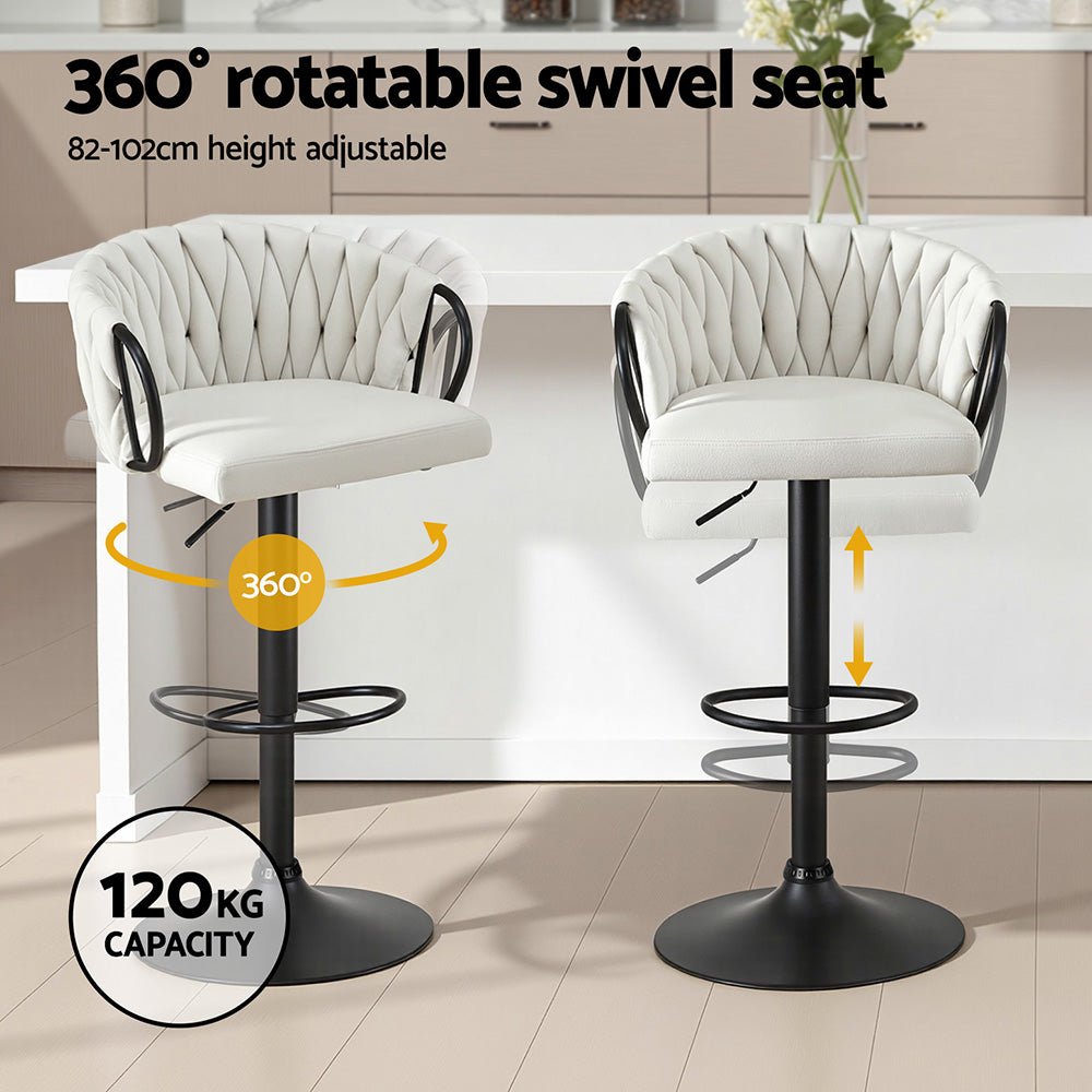 Artiss 1x Bar Stool Single Kitchen Dining Chair Counter Stool Woven Velvet Ivory BA-K-71096-BG