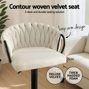 Artiss 1x Bar Stool Single Kitchen Dining Chair Counter Stool Woven Velvet Ivory BA-K-71096-BG
