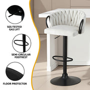 Artiss 1x Bar Stool Single Kitchen Dining Chair Counter Stool Woven Velvet Ivory BA-K-71096-BG