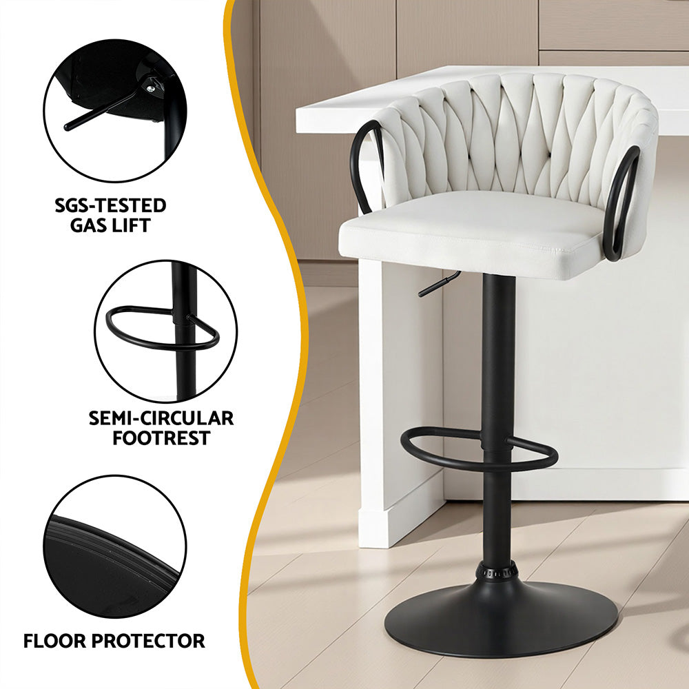 Artiss 1x Bar Stool Single Kitchen Dining Chair Counter Stool Woven Velvet Ivory BA-K-71096-BG