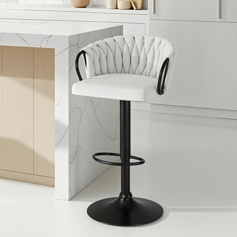 Artiss 1x Bar Stool Single Kitchen Dining Chair Counter Stool Woven Velvet Ivory BA-K-71096-BG