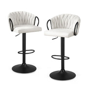 Artiss Bar Stool x2 Kitchen Dining Chair Counter Gaslift Woven Velvet Ivory BA-K-71096-BGX2