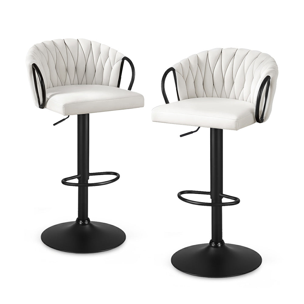 Artiss Bar Stool x2 Kitchen Dining Chair Counter Gaslift Woven Velvet Ivory BA-K-71096-BGX2