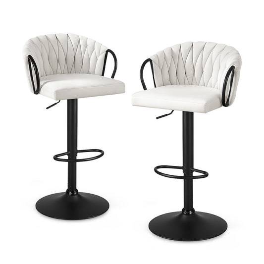 Artiss Bar Stool x2 Kitchen Dining Chair Counter Gaslift Woven Velvet Ivory BA-K-71096-BGX2
