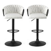 Artiss Bar Stool x2 Kitchen Dining Chair Counter Gaslift Woven Velvet Ivory BA-K-71096-BGX2