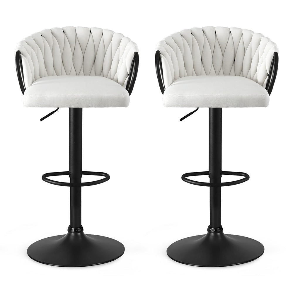 Artiss Bar Stool x2 Kitchen Dining Chair Counter Gaslift Woven Velvet Ivory BA-K-71096-BGX2