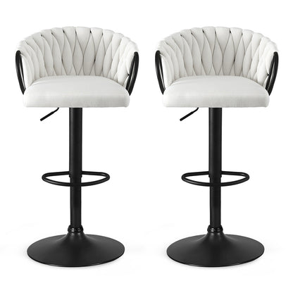 Artiss Bar Stool x2 Kitchen Dining Chair Counter Gaslift Woven Velvet Ivory BA-K-71096-BGX2